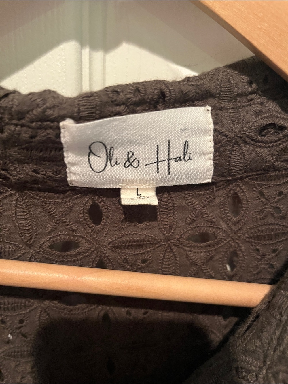 Oli & Hali Olive Eyelet Mixed-Pattern Button-Down Shirt - Picture 2 of 8